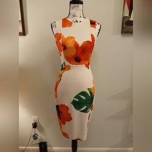 Calvin Klein Orange and White Halter Maxi Dress for Cocktail
